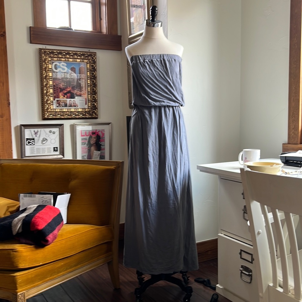 Maxi Strapless Blue/Cream Boho Dress Size 6